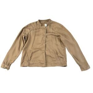 Gap Utility Jacket Women Tan Beige Snap Button Lightweight Bomber Coat Sz Medium